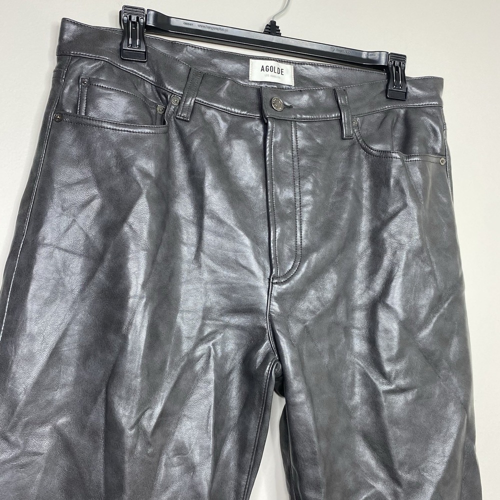 AGOLDE Sloane Recycled Leather-Blend Mid-Rise Straight-Leg Pants Dark Gray - Picture 4 of 15